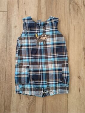Carter's Plaid Baby Romper in Blue and Brown Tones